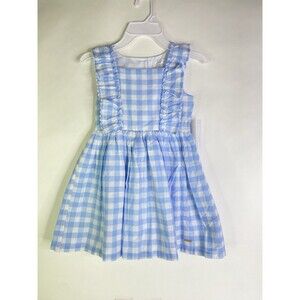 Tahari Girl Blue White Gingham Plaid Dress Lined With Ruffles Girls Size 5